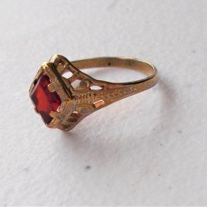Antique Victorian Baby Ring with Red Stone (Garnet?)